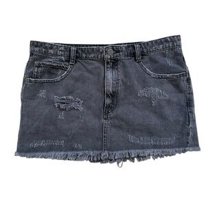 Free People Dark Gray Distressed Raw Hem Cotton Zipper Fly Mini Skirt Size 6